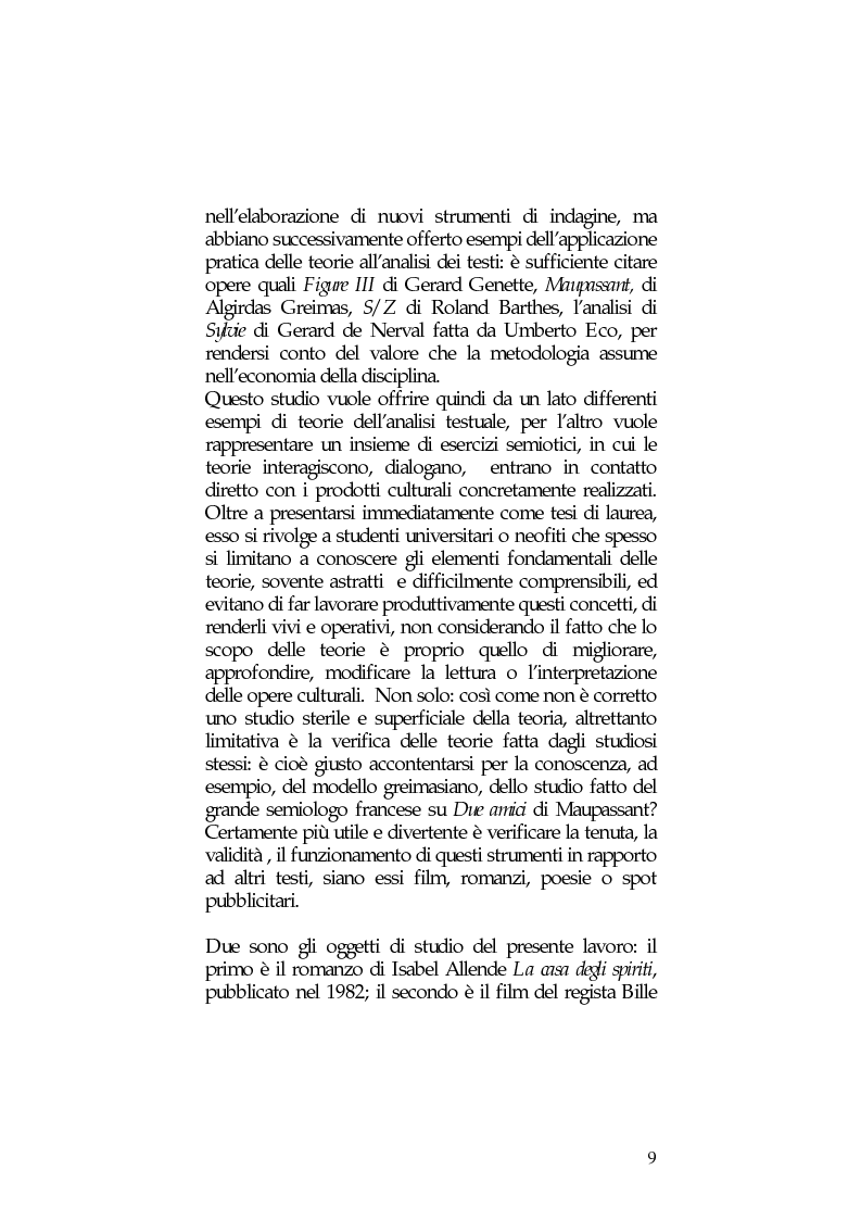 Anteprima della tesi: Strategie comunicative e narrative nel confronto tra romanzo e adattamento cinematografico: ''La casa degli spiriti'' di Isabel Allende e il film omonimo di Bille August, Pagina 5