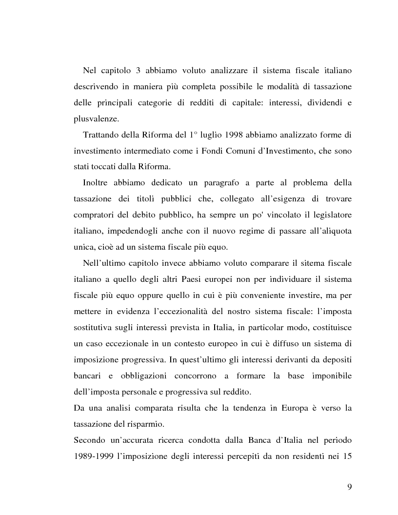 Anteprima della tesi: La tassazione del risparmio in Italia e nei principali paesi europei (attività finanziarie), Pagina 5