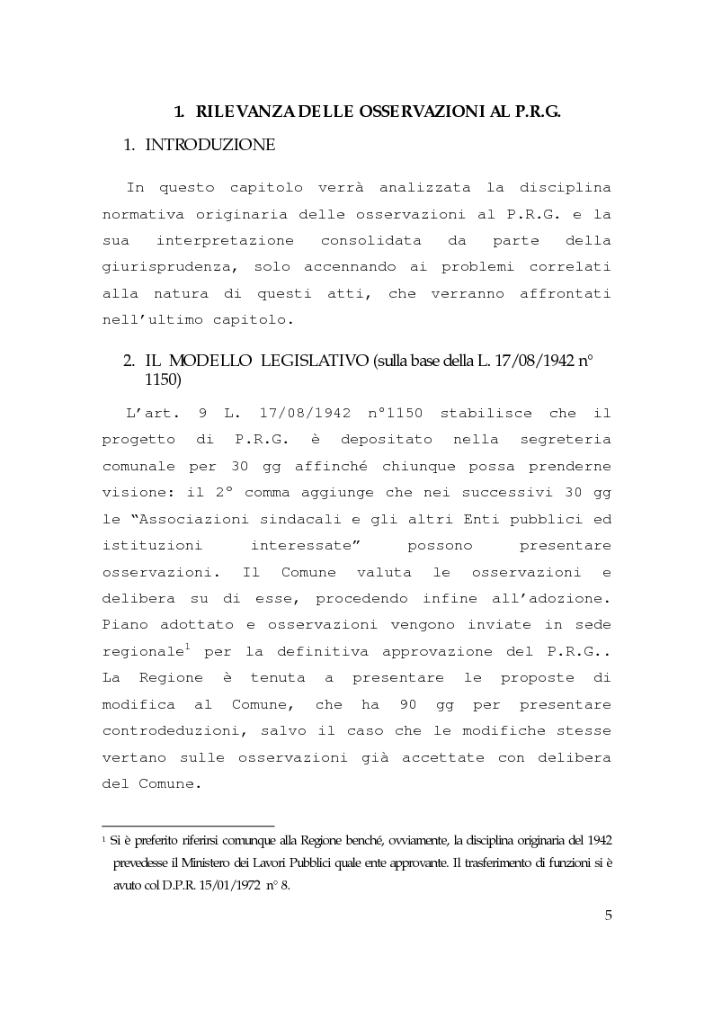 Anteprima della tesi: Piano regolatore generale, rilevanza delle osservazioni, impugnabilità, Pagina 3