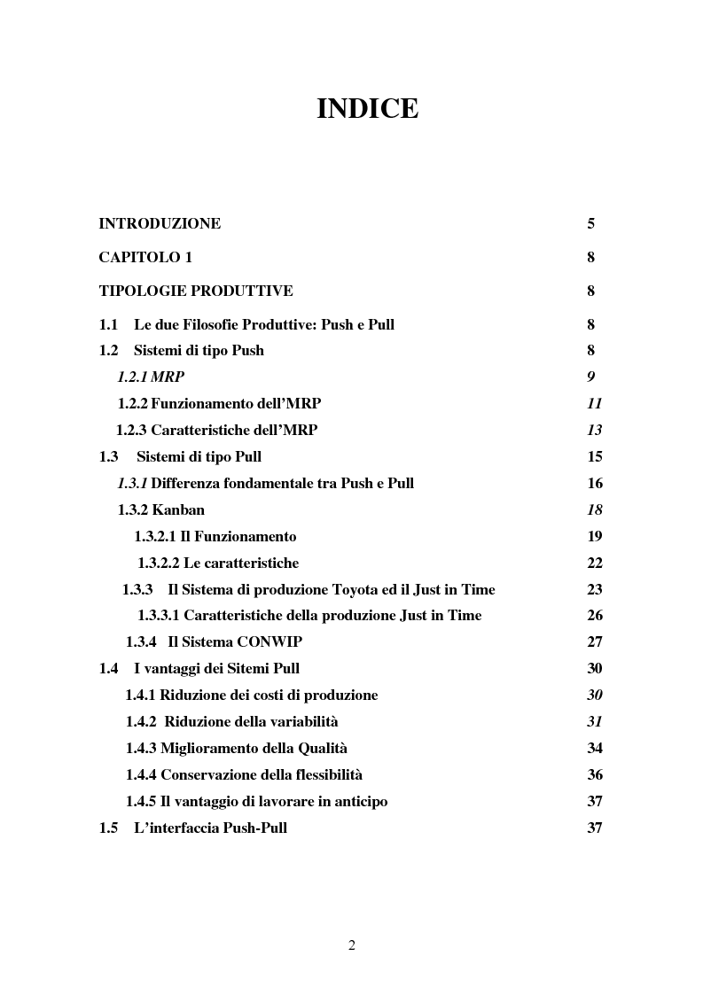 Indice della tesi: Strumenti gestionali innovativi: analisi del Value Stream Mapping, Pagina 1