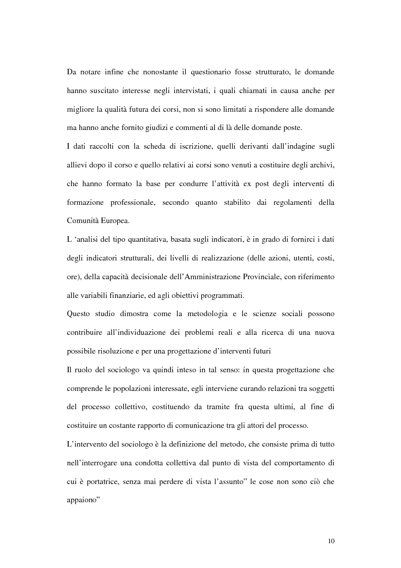 Anteprima della tesi: Problemi di valutazione della formazione professionale: indagine sui corsi Fse della provincia di Livorno 1997-1998, Pagina 10