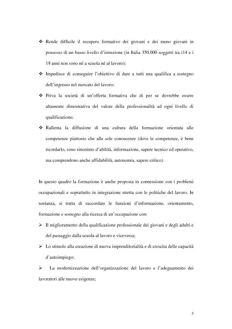 Anteprima della tesi: Problemi di valutazione della formazione professionale: indagine sui corsi Fse della provincia di Livorno 1997-1998, Pagina 3