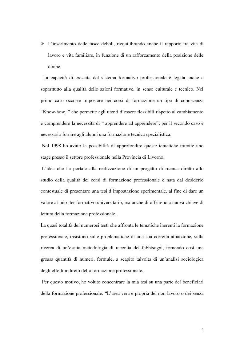Anteprima della tesi: Problemi di valutazione della formazione professionale: indagine sui corsi Fse della provincia di Livorno 1997-1998, Pagina 4