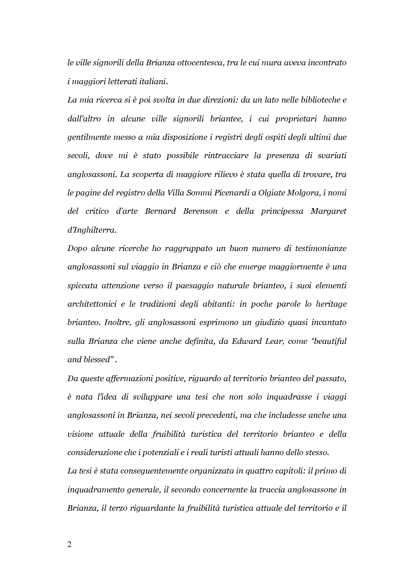 Anteprima della tesi: Viaggio e paesaggio in Brianza: i turisti di oggi e la traccia anglosassone, Pagina 2