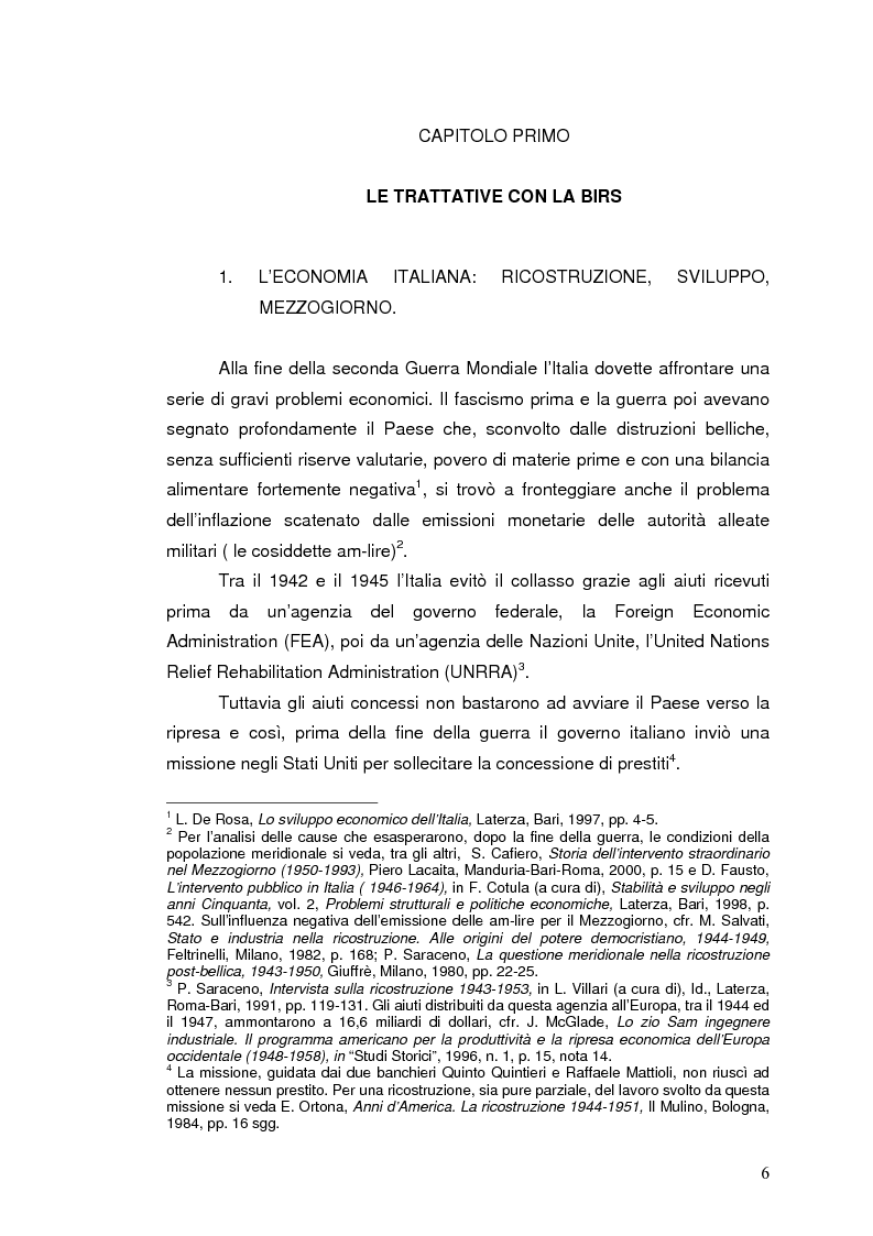 Anteprima della tesi: La Banca Internazionale per la Ricostruzione e lo Sviluppo nella storia dell'intervento straordinario per il Mezzogiorno (1946-1960), Pagina 6