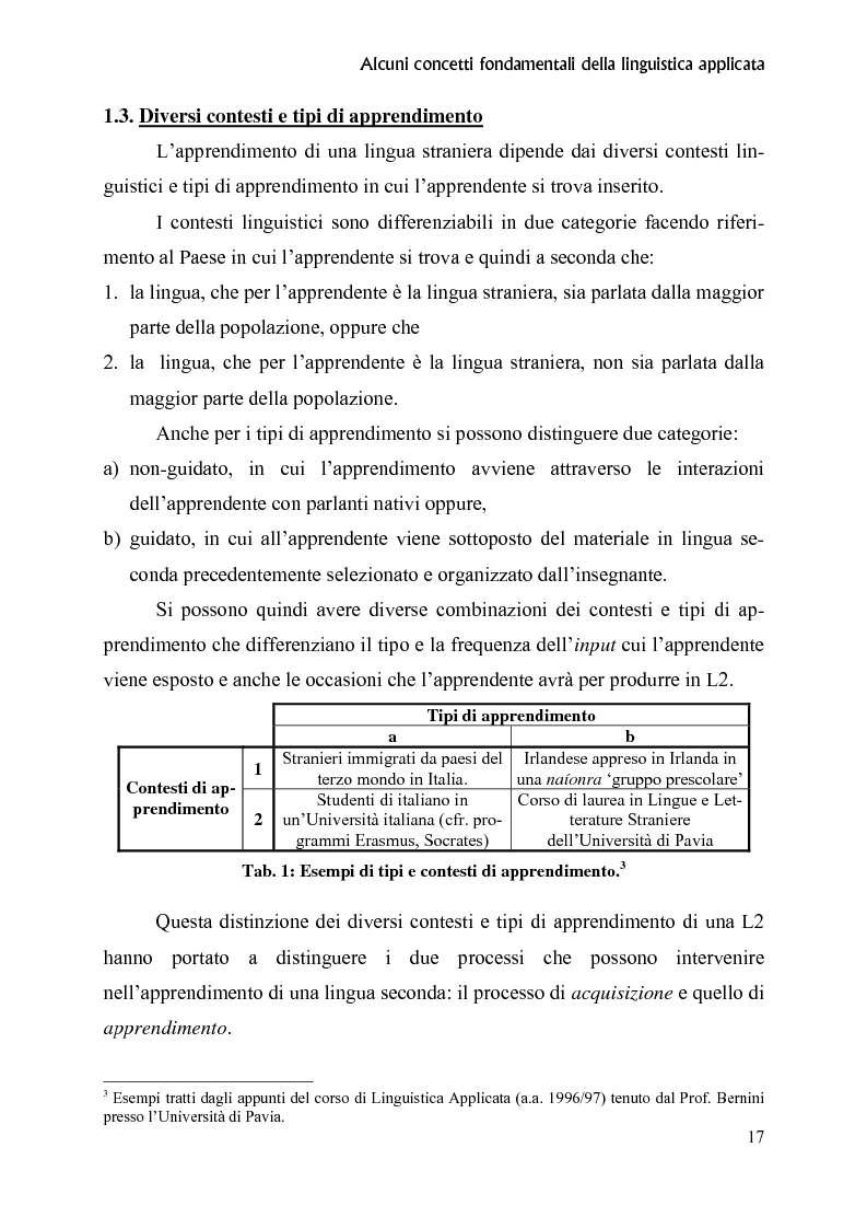 Anteprima della tesi: Il verbo in italiano L2: apprendimento e insegnamento, Pagina 13