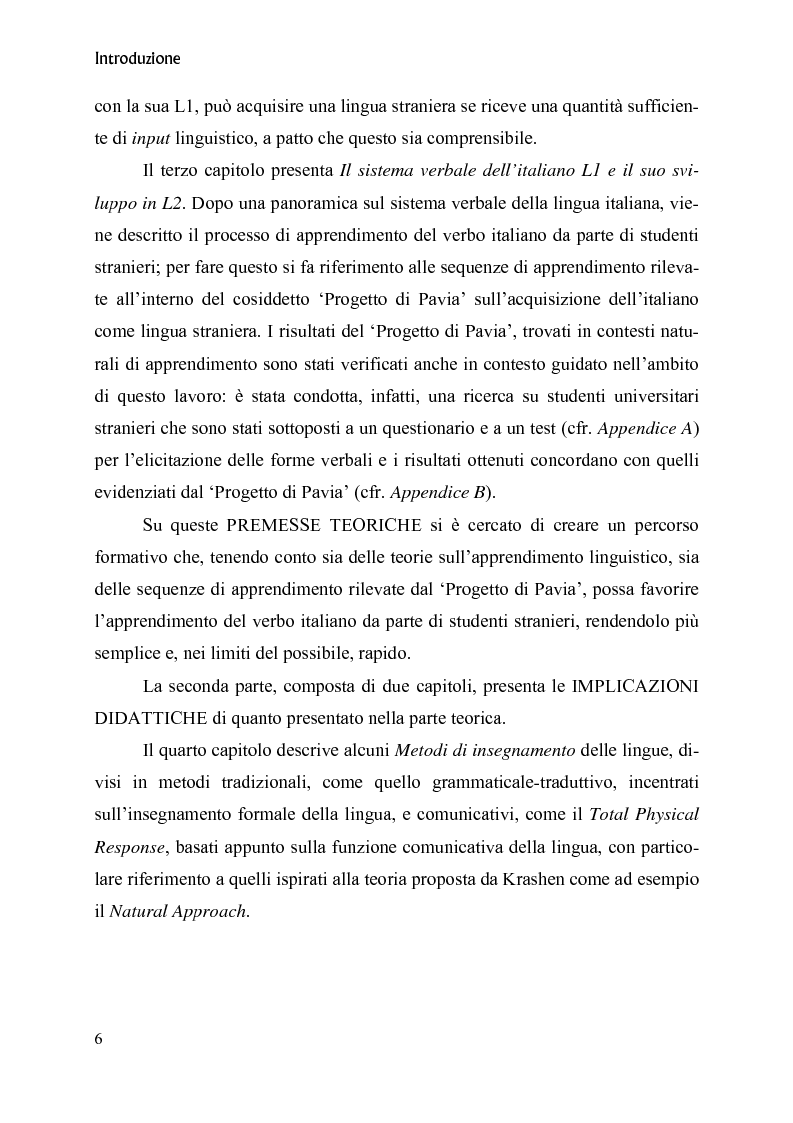 Anteprima della tesi: Il verbo in italiano L2: apprendimento e insegnamento, Pagina 2