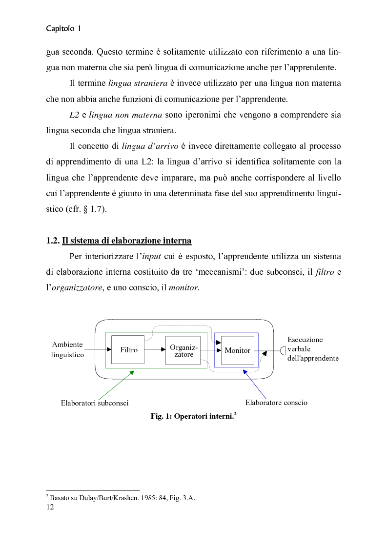 Anteprima della tesi: Il verbo in italiano L2: apprendimento e insegnamento, Pagina 8