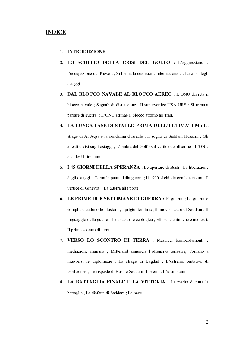 Indice della tesi: Politica estera e comunicazione: La prima guerra del golfo secondo ''La Repubblica'' e ''L'Unità'', Pagina 1
