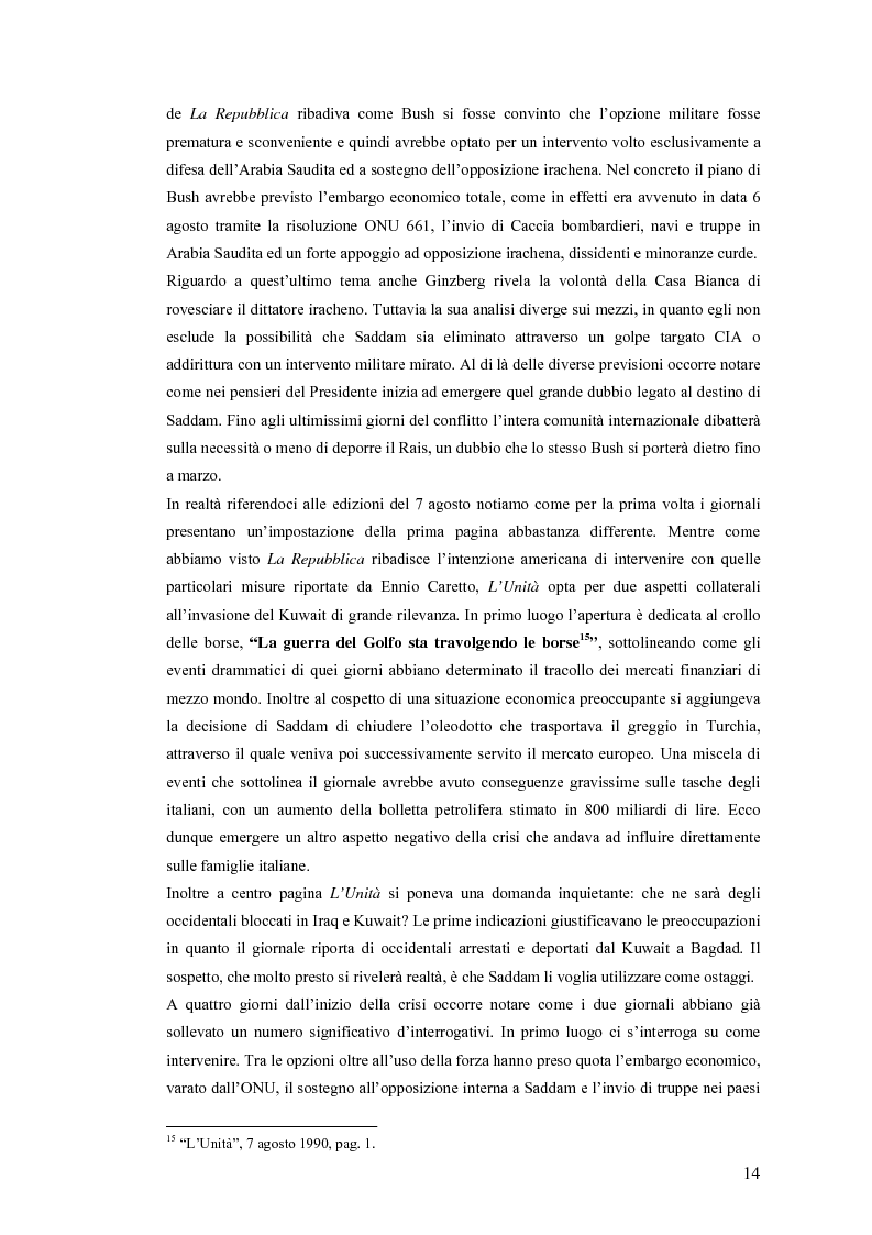 Anteprima della tesi: Politica estera e comunicazione: La prima guerra del golfo secondo ''La Repubblica'' e ''L'Unità'', Pagina 11