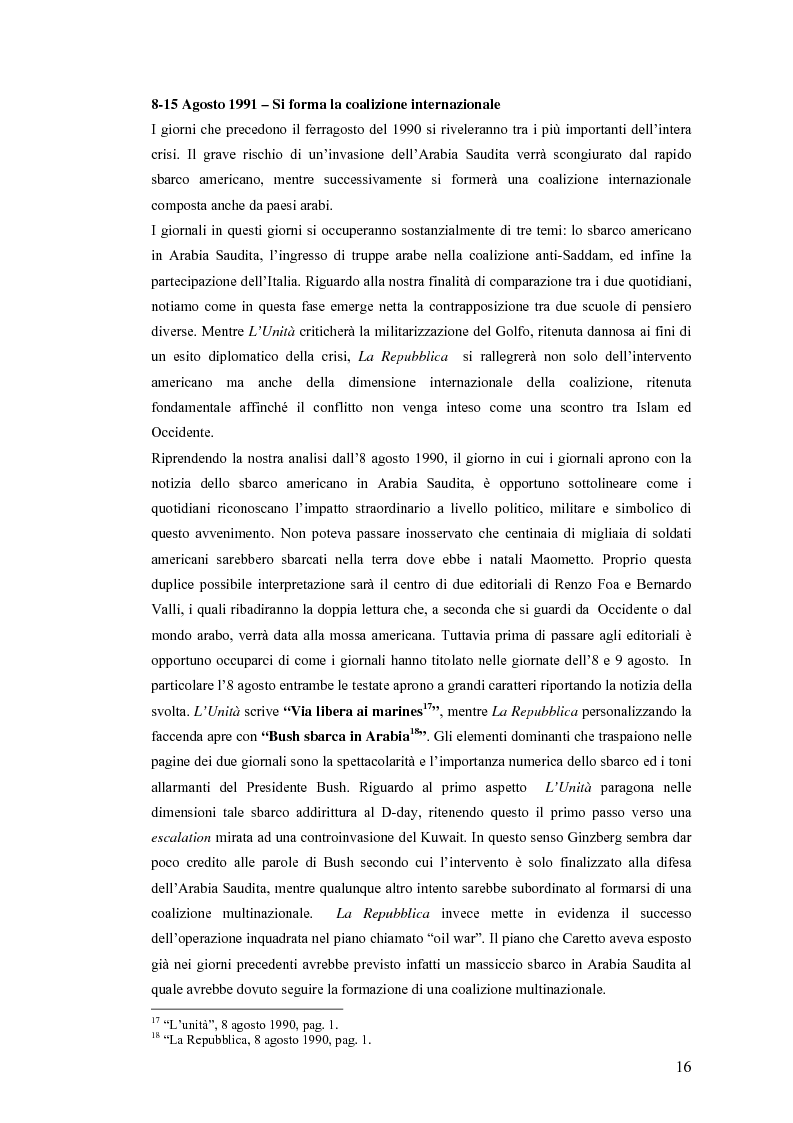 Anteprima della tesi: Politica estera e comunicazione: La prima guerra del golfo secondo ''La Repubblica'' e ''L'Unità'', Pagina 13