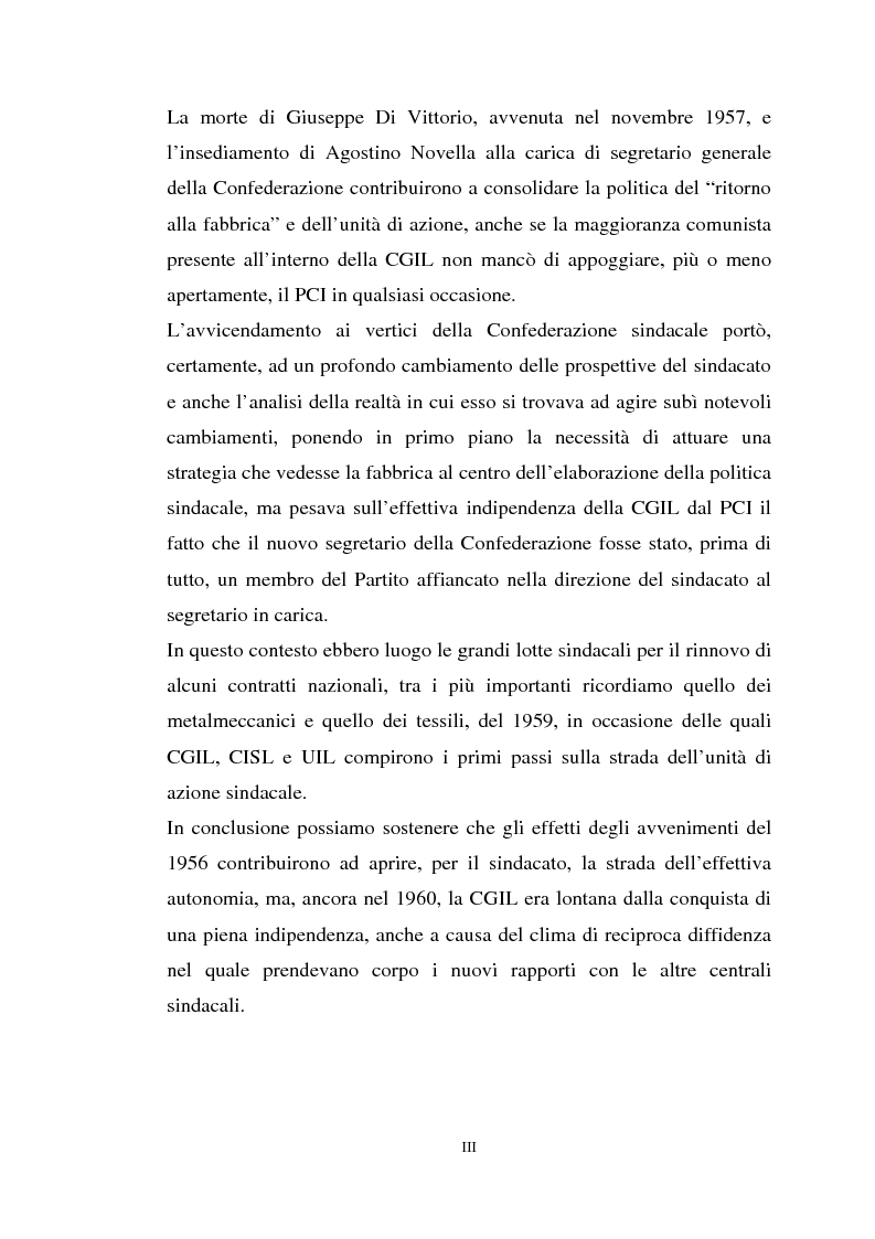 Anteprima della tesi: I rapporti tra il P.C.I. e la C.G.I.L. dalla crisi del 1955 alla svolta degli anni '60, Pagina 3