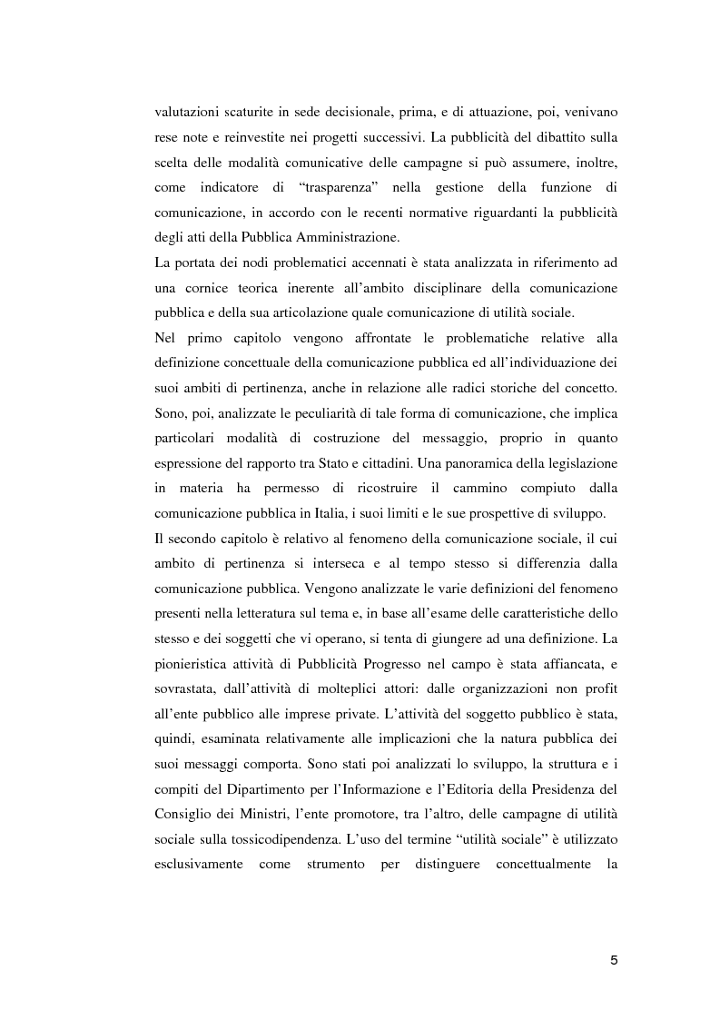 Anteprima della tesi: Le campagne di utilità sociale sulla tossicodipendenza: un contributo di ricerca, Pagina 2
