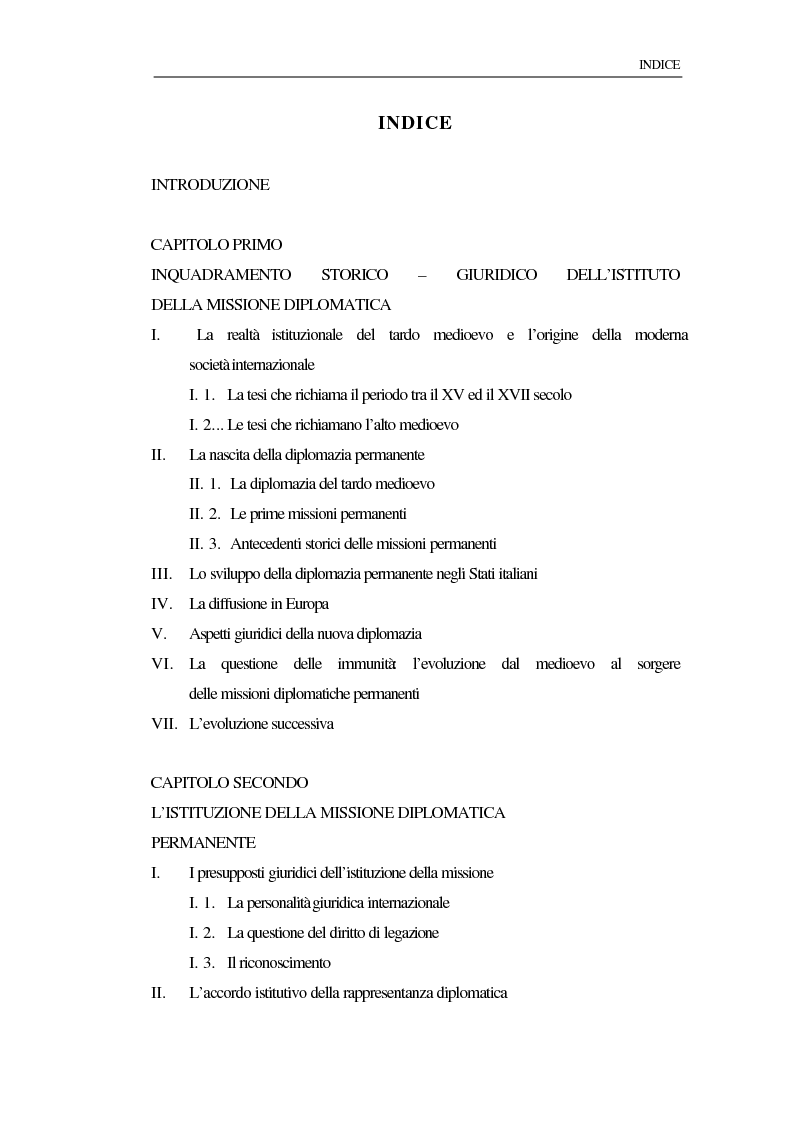 Indice della tesi: La missione diplomatica, Pagina 1