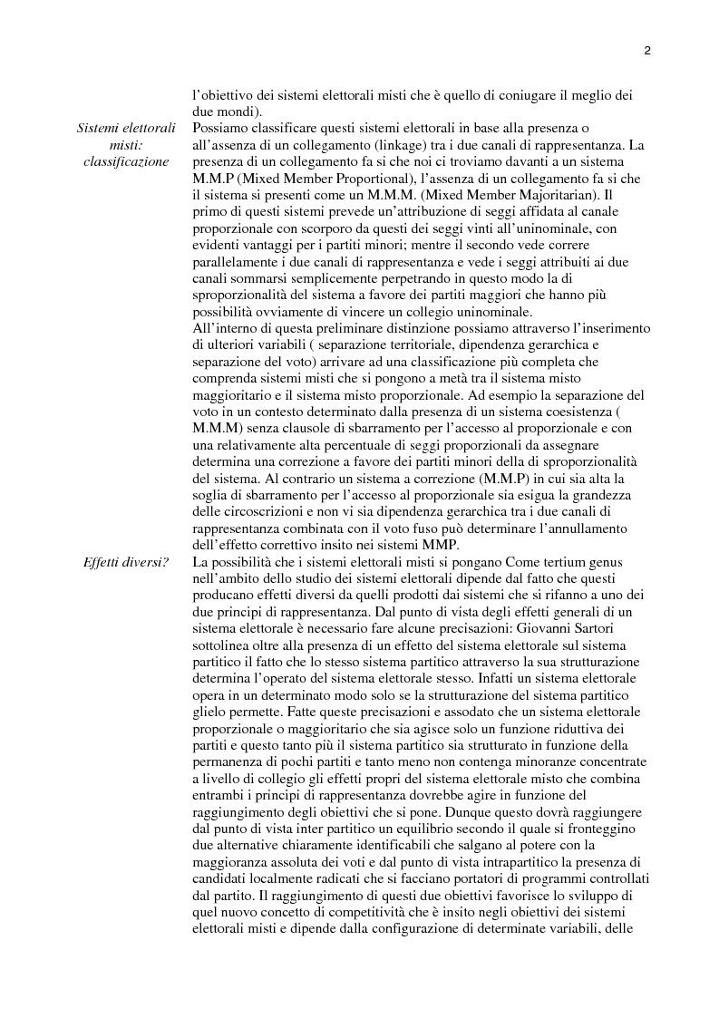 Anteprima della tesi: Sistemi elettorali misti: rendimento politico e istituzionale, Pagina 2