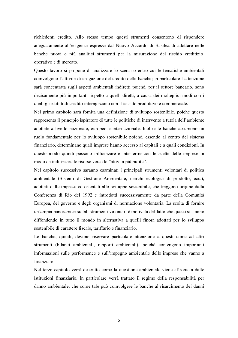 Anteprima della tesi: Rating ambientale di credito. Nuovi strumenti per misurare il rischio ambientale d'impresa nelle istruttorie di fido alla luce del Nuovo accordo di Basilea, Pagina 3