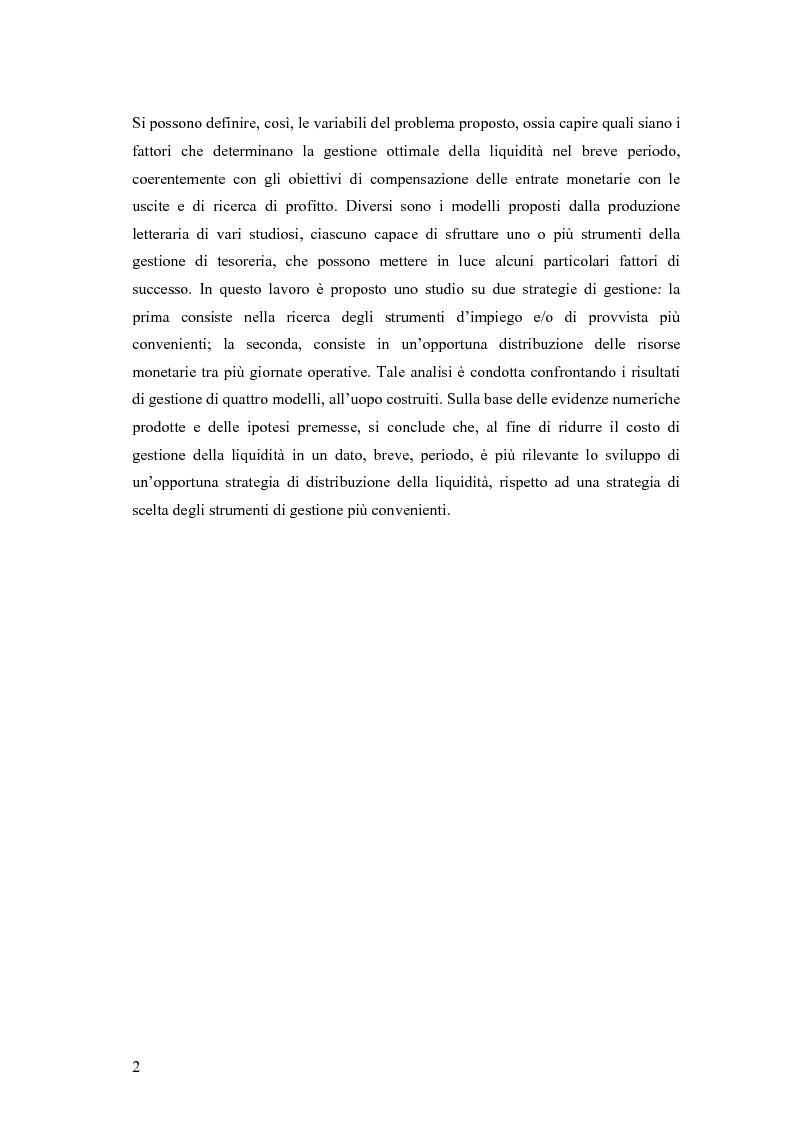 Anteprima della tesi: Modelli matematici per la gestione della liquidità di breve periodo nelle aziende di credito, Pagina 2