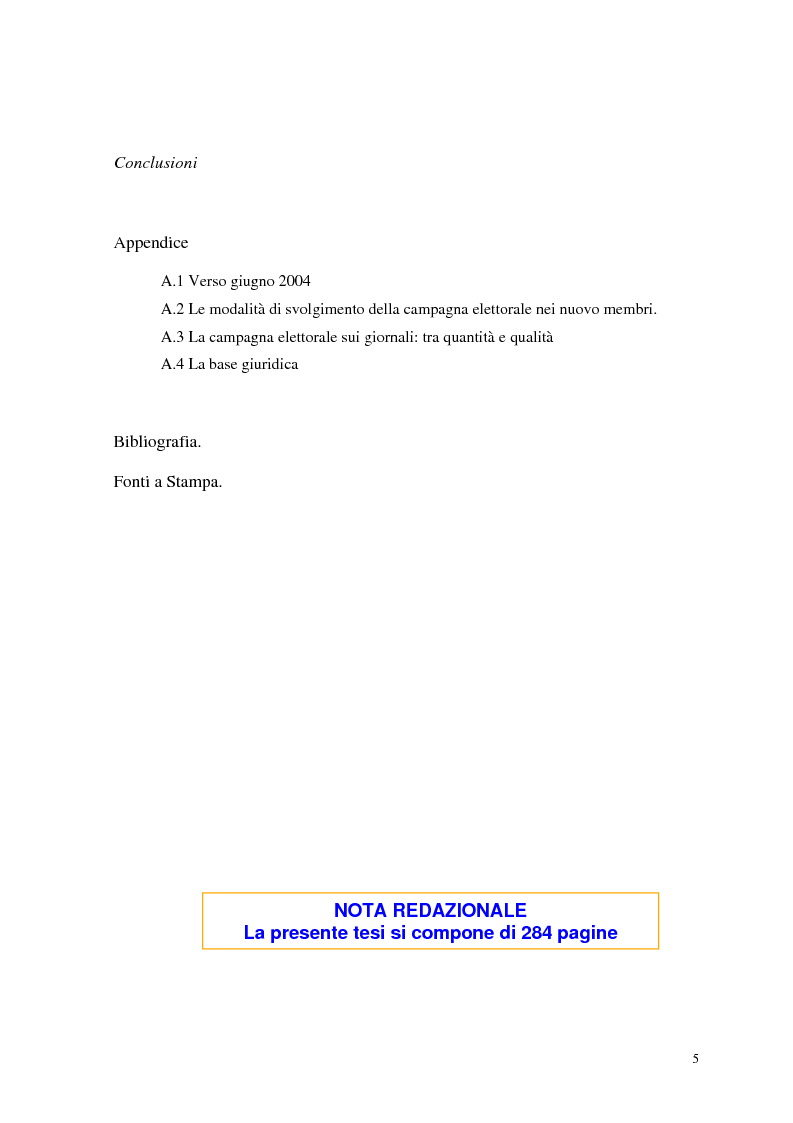 Indice della tesi: Le elezioni europee in Italia (1994-1999), Pagina 3