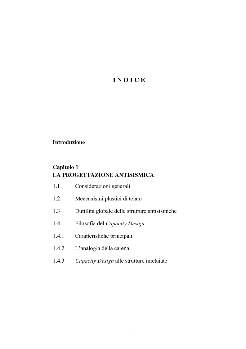 Indice della tesi: La 'gerarchia delle resistenze' nella progettazione antisismica, Pagina 1