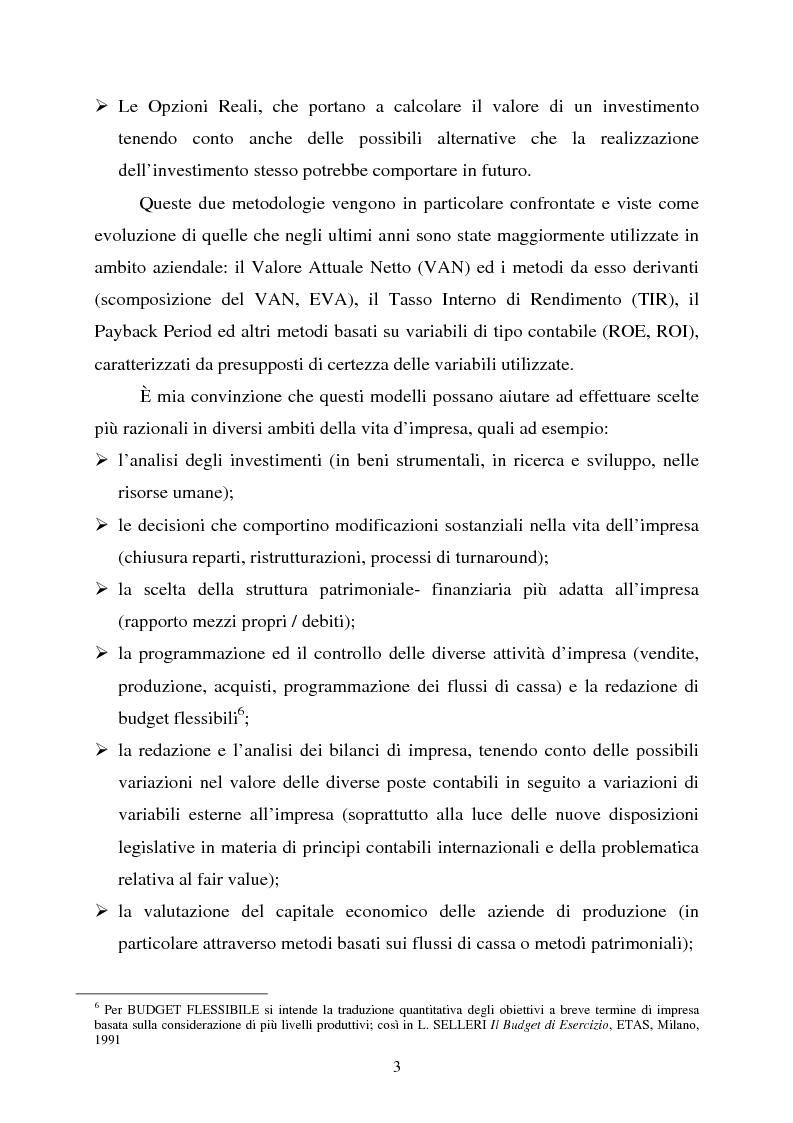 Anteprima della tesi: Scelte aziendali in condizioni di incertezza: gli usi non finanziari del "Value at Risk e le Opzioni Reali", Pagina 3