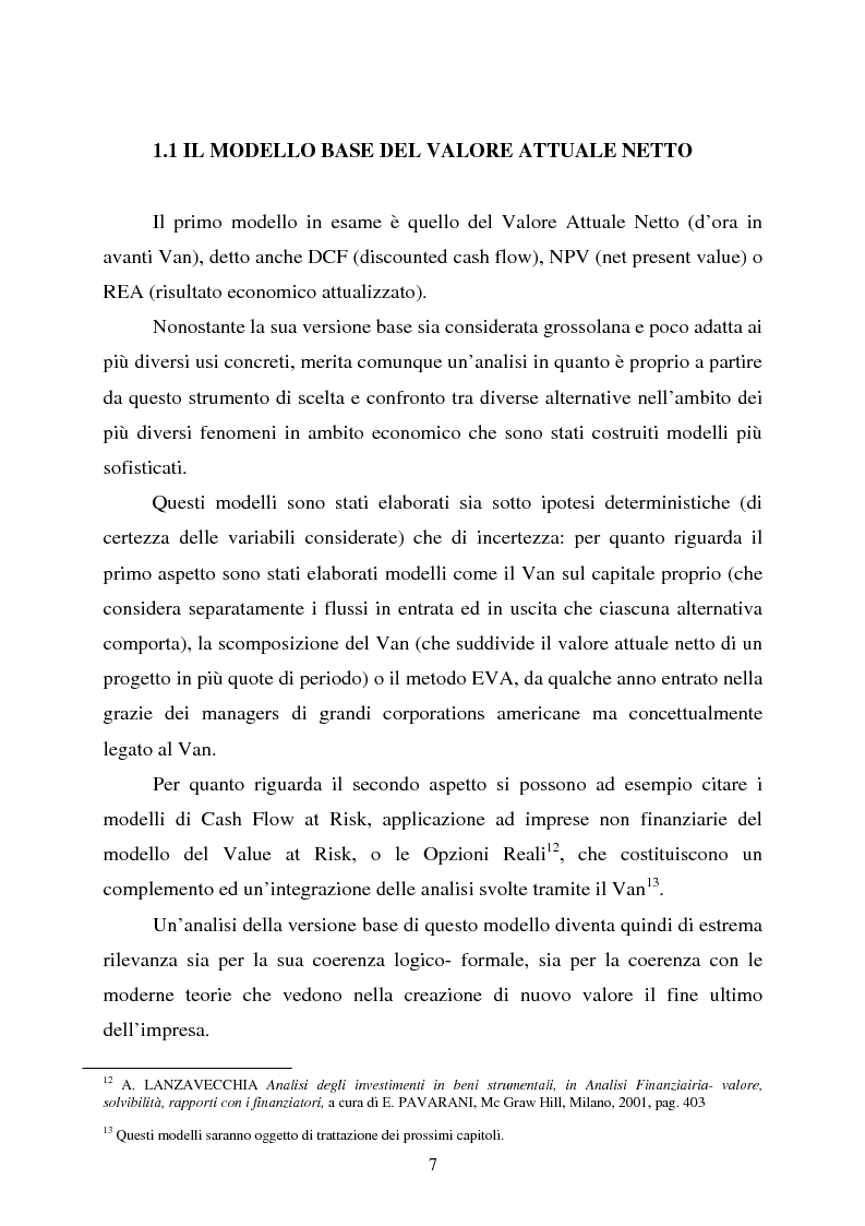Anteprima della tesi: Scelte aziendali in condizioni di incertezza: gli usi non finanziari del "Value at Risk e le Opzioni Reali", Pagina 7
