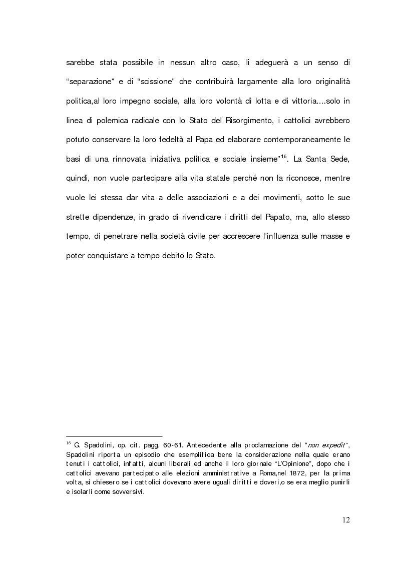 Anteprima della tesi: Il problema della partecipazione dei cattolici alla vita politica. Dal "non expedit" fino alla nascita del Partito Popolare., Pagina 10