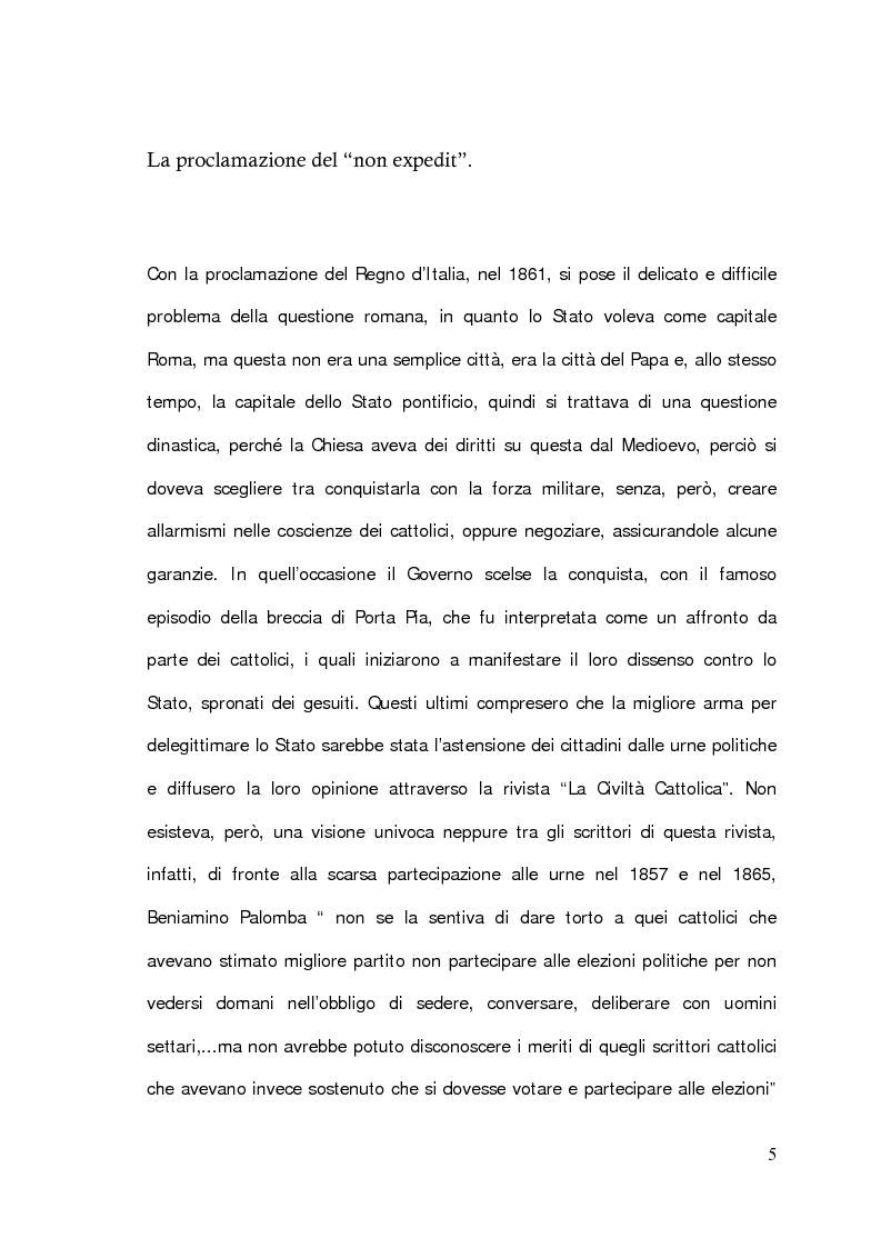 Anteprima della tesi: Il problema della partecipazione dei cattolici alla vita politica. Dal "non expedit" fino alla nascita del Partito Popolare., Pagina 3