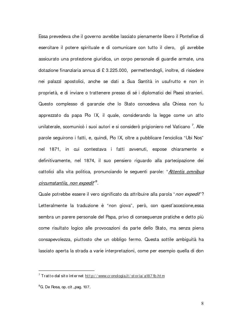 Anteprima della tesi: Il problema della partecipazione dei cattolici alla vita politica. Dal "non expedit" fino alla nascita del Partito Popolare., Pagina 6
