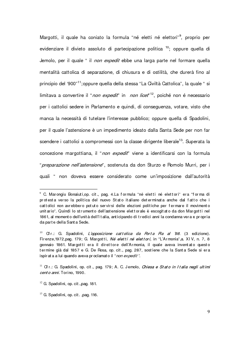 Anteprima della tesi: Il problema della partecipazione dei cattolici alla vita politica. Dal "non expedit" fino alla nascita del Partito Popolare., Pagina 7