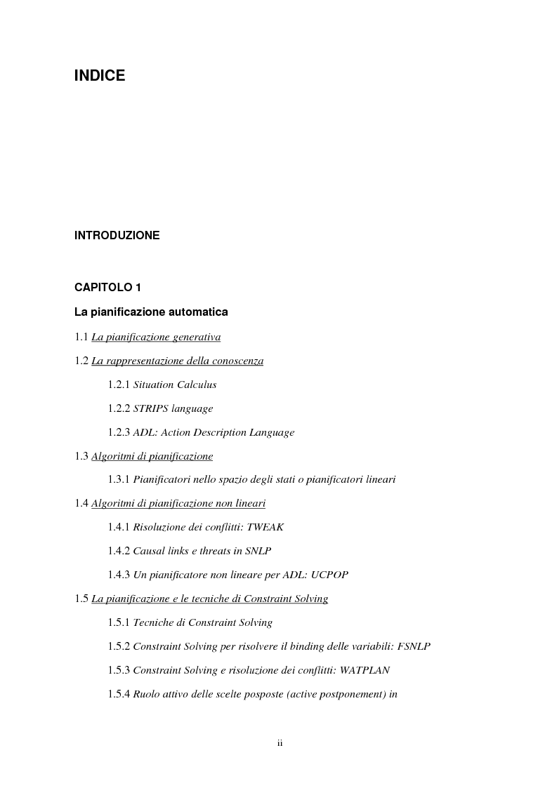 Indice della tesi: Tecniche di pianificazione in presenza di conoscenza incompleta, Pagina 1