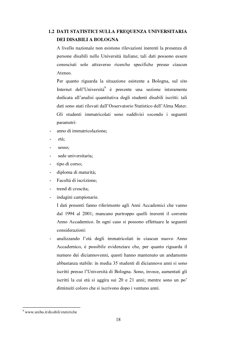 Anteprima della tesi: Università di Bologna ed handicap: chi studia valuta i servizi, Pagina 12