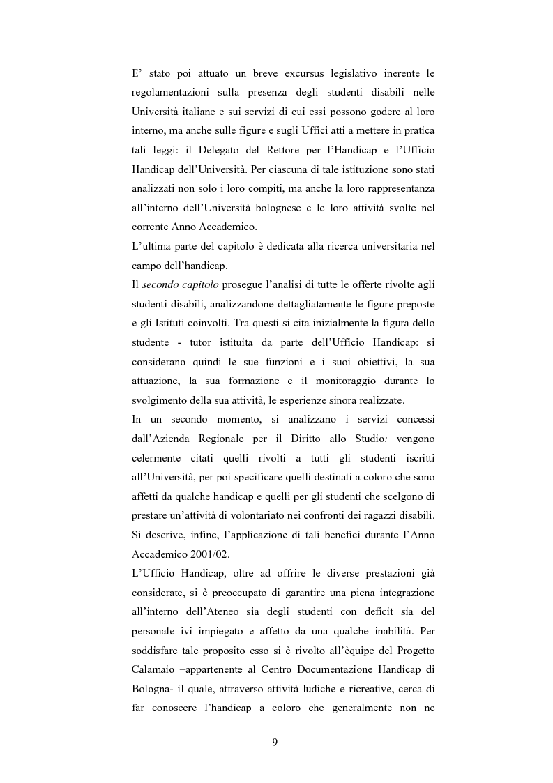 Anteprima della tesi: Università di Bologna ed handicap: chi studia valuta i servizi, Pagina 3