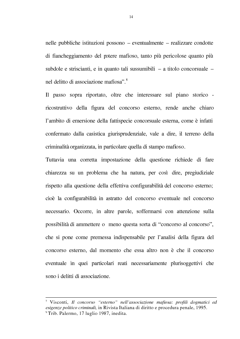 Anteprima della tesi: La figura del c.d. "concorso esterno" in tema di concorso di persone nel reato, Pagina 14