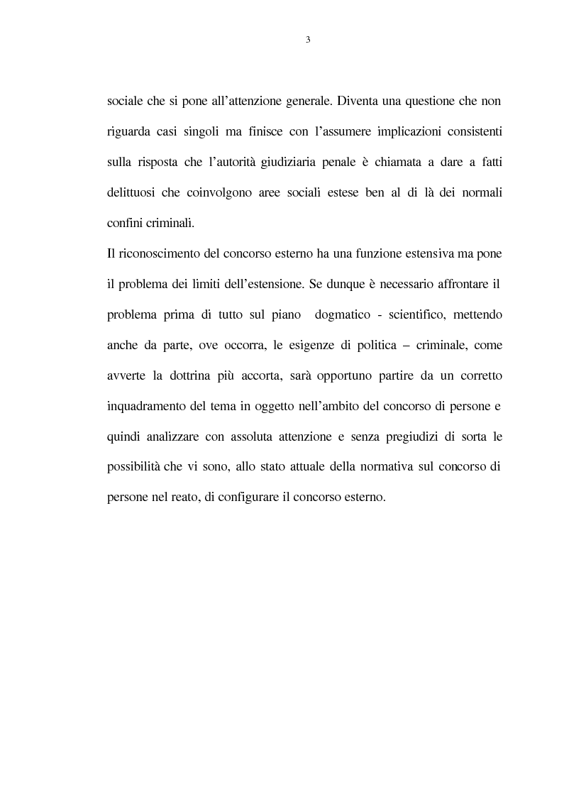 Anteprima della tesi: La figura del c.d. "concorso esterno" in tema di concorso di persone nel reato, Pagina 3
