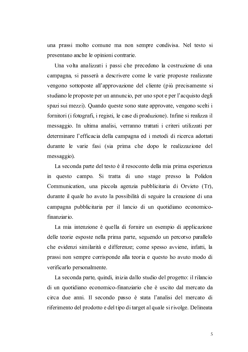 Anteprima della tesi: Elaborazione di una campagna pubblicitaria per il lancio di un quotidiano economico, Pagina 2