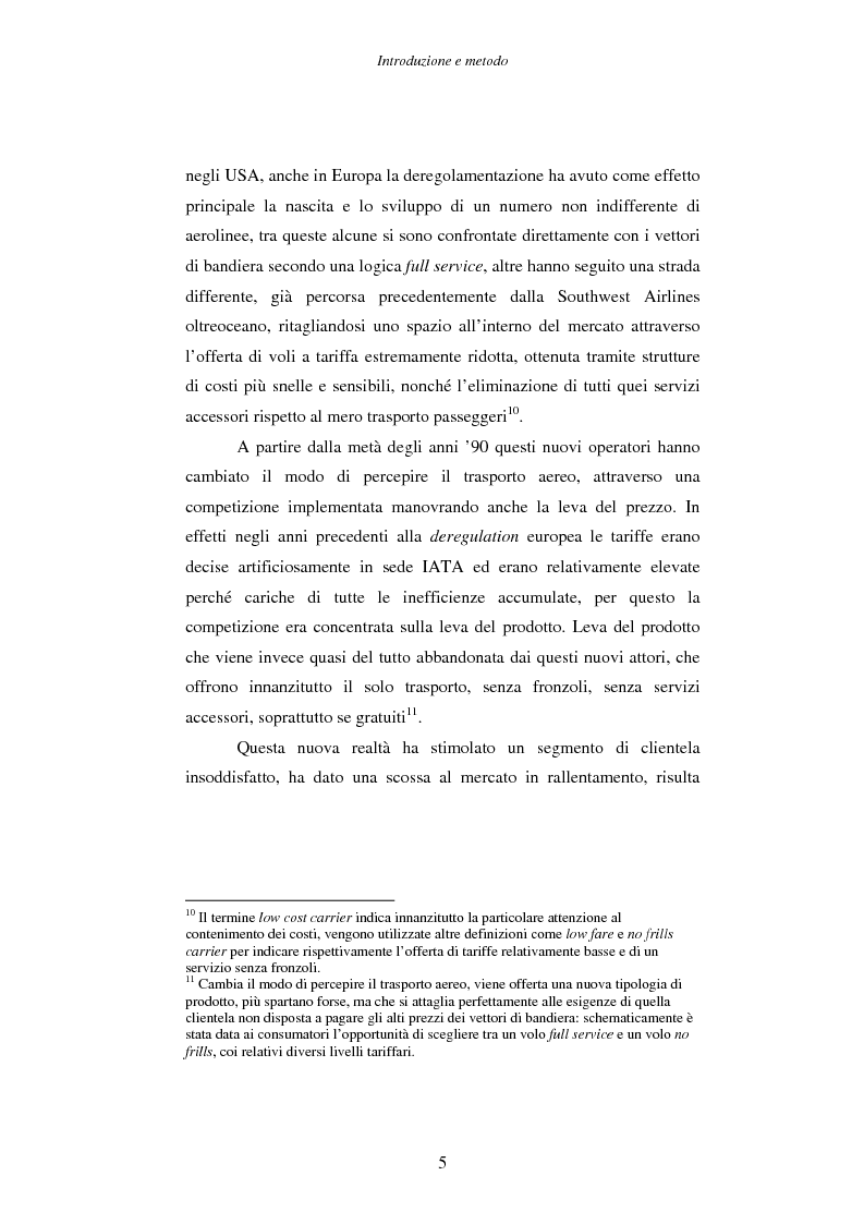 Anteprima della tesi: Strategie e performance delle compagnie aeree low cost. I casi Ryanair, Easyjet e Virgin Express., Pagina 5