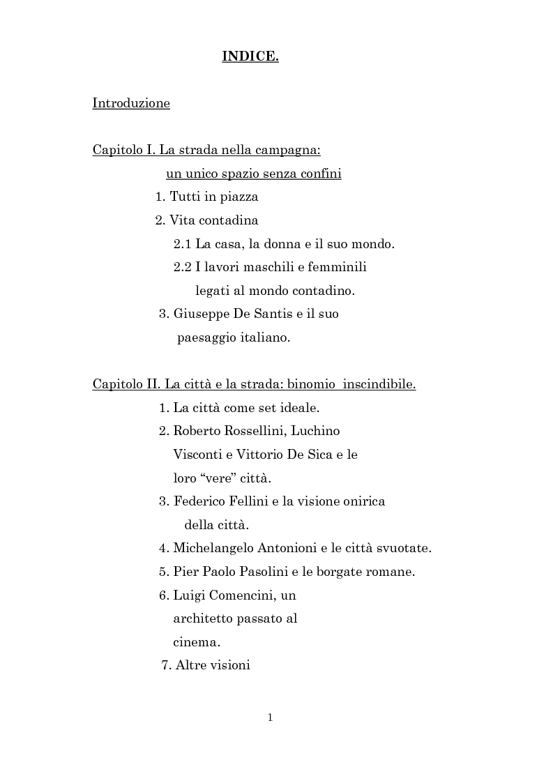 Indice della tesi: Ricordi di un luogo: la strada nel cinema italiano dal 1943 al 1966, Pagina 1