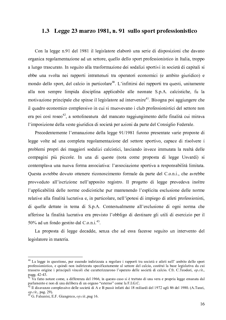 Anteprima della tesi: La crisi economica e finanziaria delle società di calcio professionistiche:analisi ed ipotesi di soluzione, Pagina 13