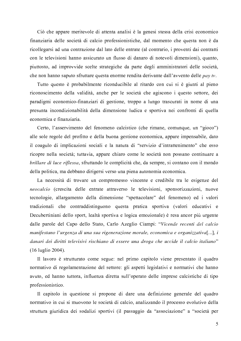 Anteprima della tesi: La crisi economica e finanziaria delle società di calcio professionistiche:analisi ed ipotesi di soluzione, Pagina 2