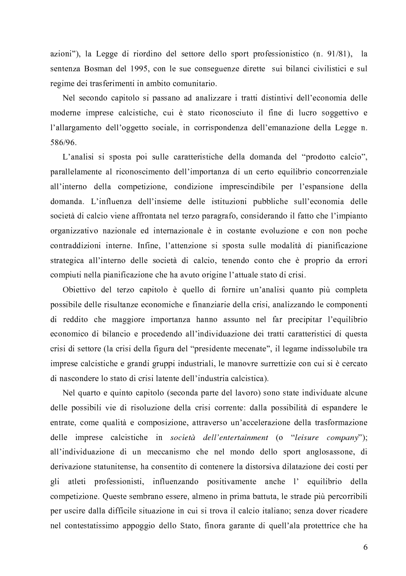Anteprima della tesi: La crisi economica e finanziaria delle società di calcio professionistiche:analisi ed ipotesi di soluzione, Pagina 3