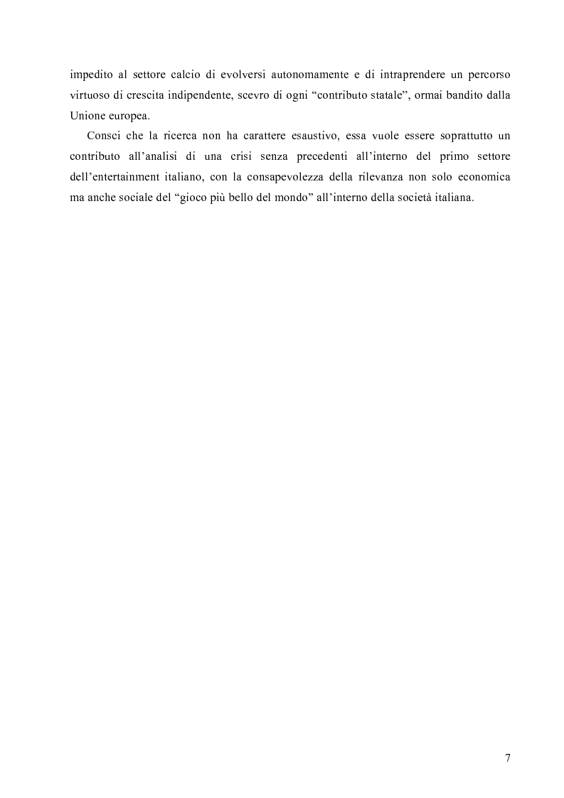 Anteprima della tesi: La crisi economica e finanziaria delle società di calcio professionistiche:analisi ed ipotesi di soluzione, Pagina 4