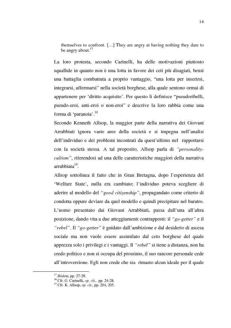 Anteprima della tesi: La cultura della 'Working-Class' in due romanzi di Alan Sillitoe, Pagina 14