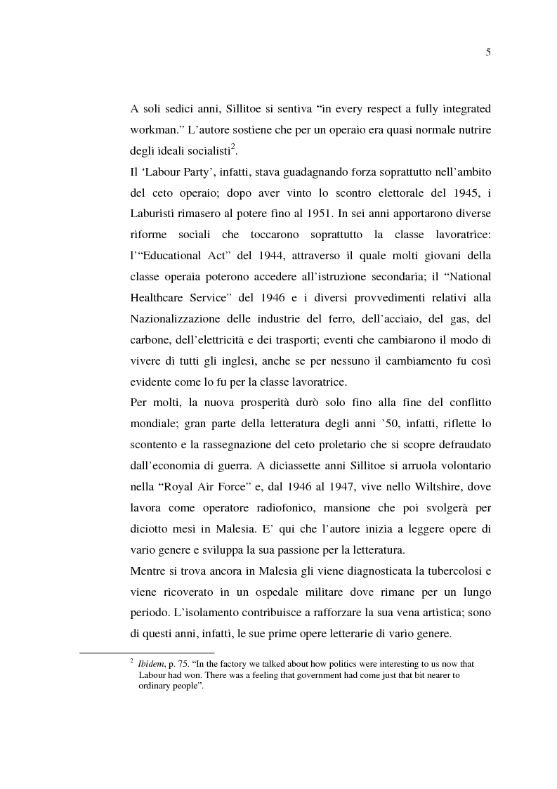 Anteprima della tesi: La cultura della 'Working-Class' in due romanzi di Alan Sillitoe, Pagina 5