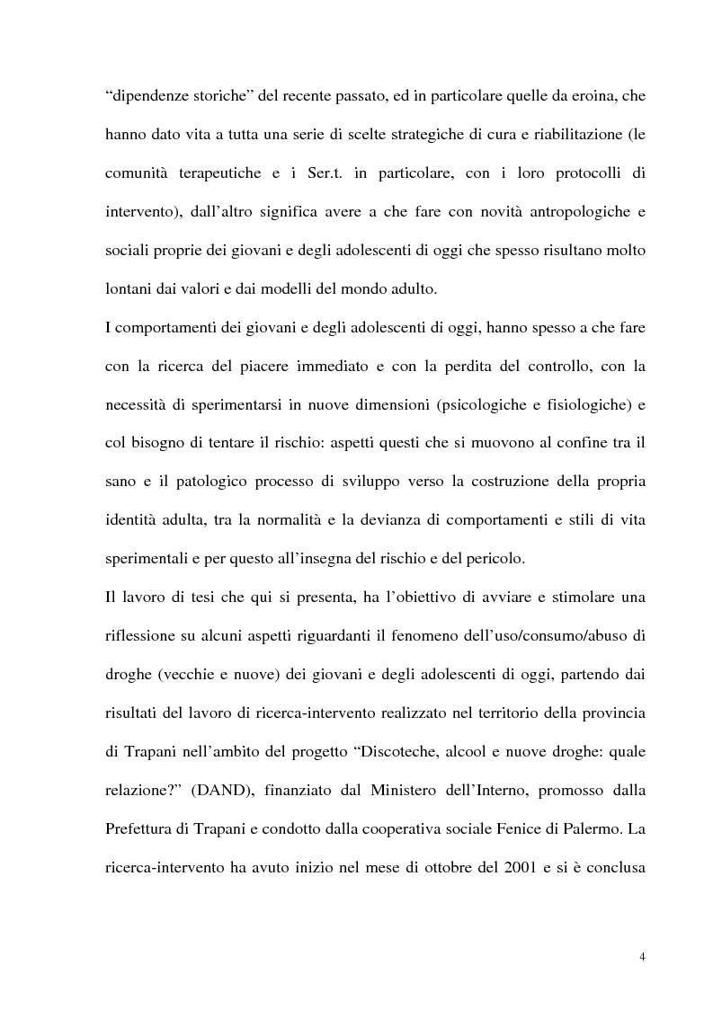 Anteprima della tesi: Il fenomeno delle assunzioni di nuove droghe nei giovani trapanesi. Stili comportamentali tra normalità e disagio, Pagina 2