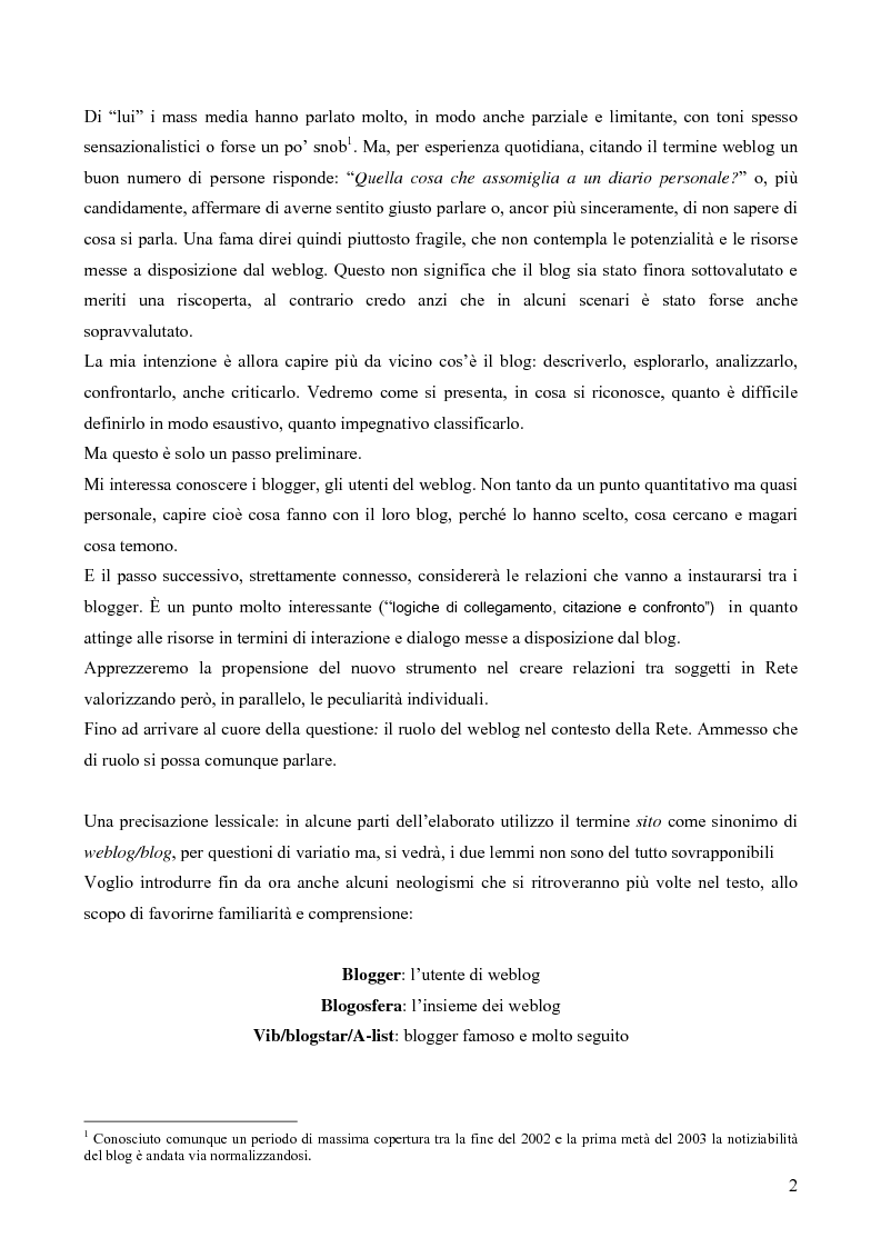 Anteprima della tesi: Nuovi spazi in Rete: il weblog, Pagina 2
