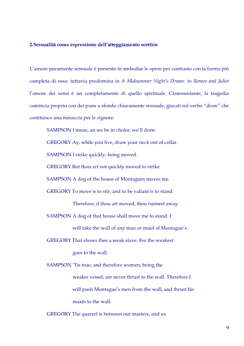 Anteprima della tesi: Love's such stuff as Dreams are made on. Il rapporto tra Amore e Sogno in Romeo and Juliet e in A Midsummer Night's Dream, Pagina 7
