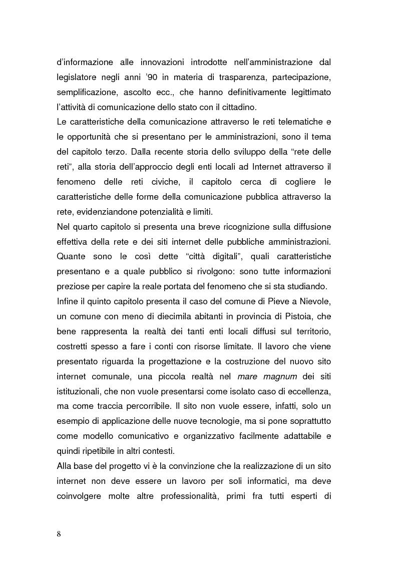 Anteprima della tesi: La Pubblica Amministrazione in rete; Il caso del comune di Pieve a Nievole, Pagina 4