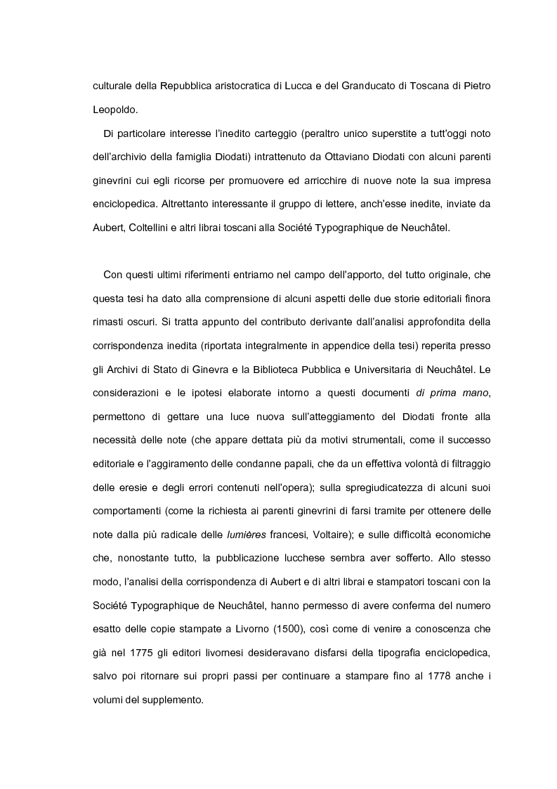 Anteprima della tesi: Le edizioni toscane dell'Encyclopédie. Il contributo di Ottaviano Diodati all'impresa lucchese e il confronto con le note del testo di Livorno, Pagina 3