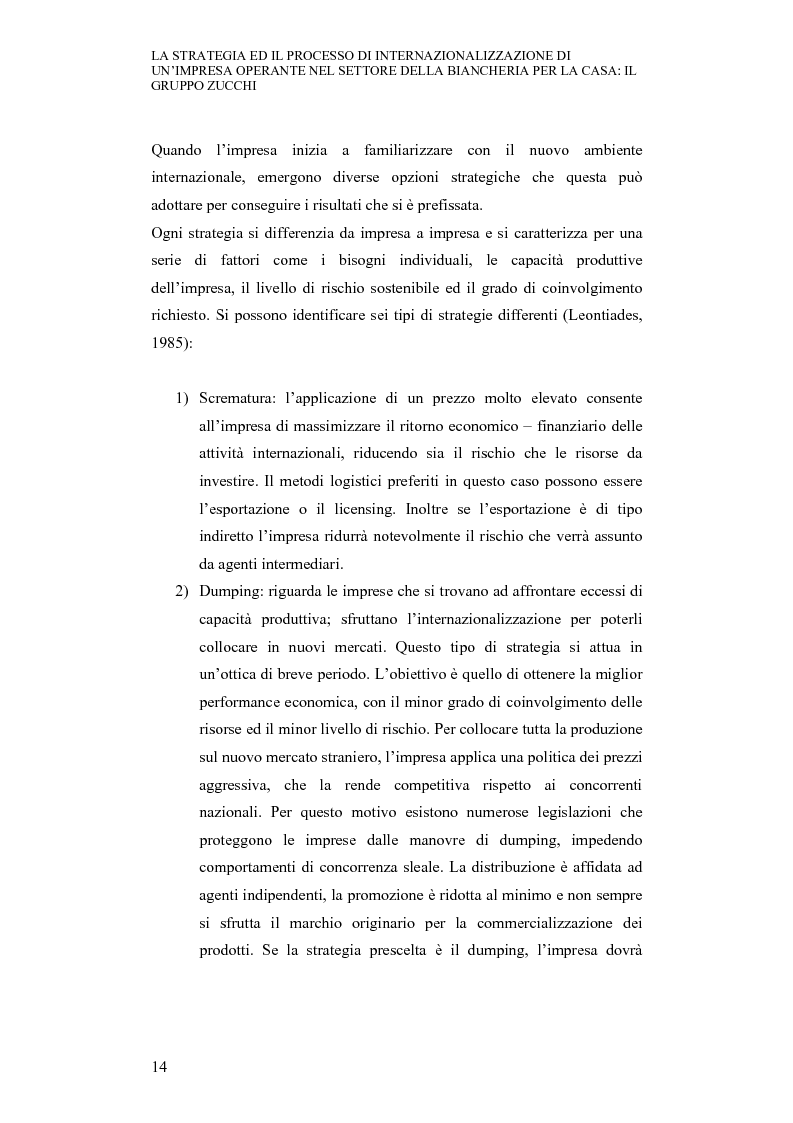 Anteprima della tesi: La strategia ed il processo di internazionalizzazione di un'impresa operante nel settore della biancheria per la casa: il Gruppo Zucchi, Pagina 13