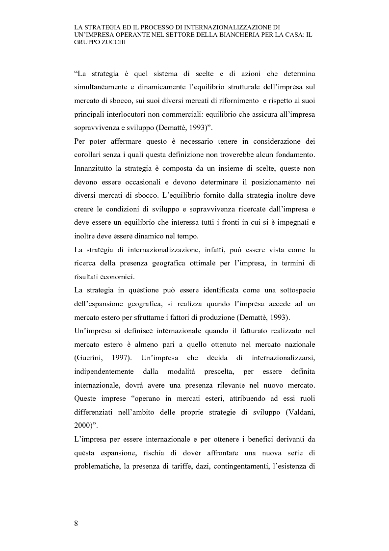 Anteprima della tesi: La strategia ed il processo di internazionalizzazione di un'impresa operante nel settore della biancheria per la casa: il Gruppo Zucchi, Pagina 7